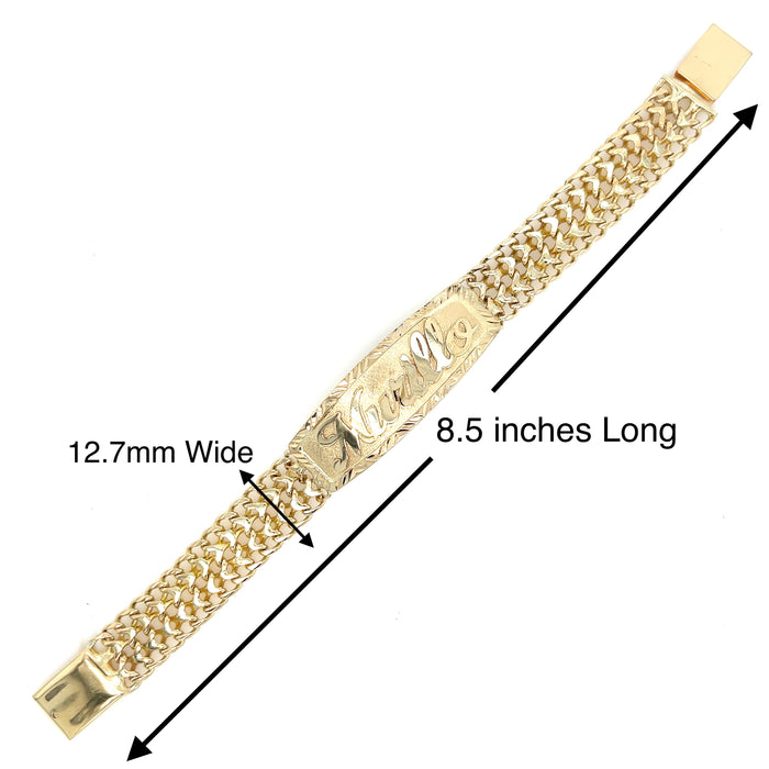 Esclava de Oro para Hombre 14k Eslabon Petatillo 12.5mm Solido con Nombre Sobrepuesto